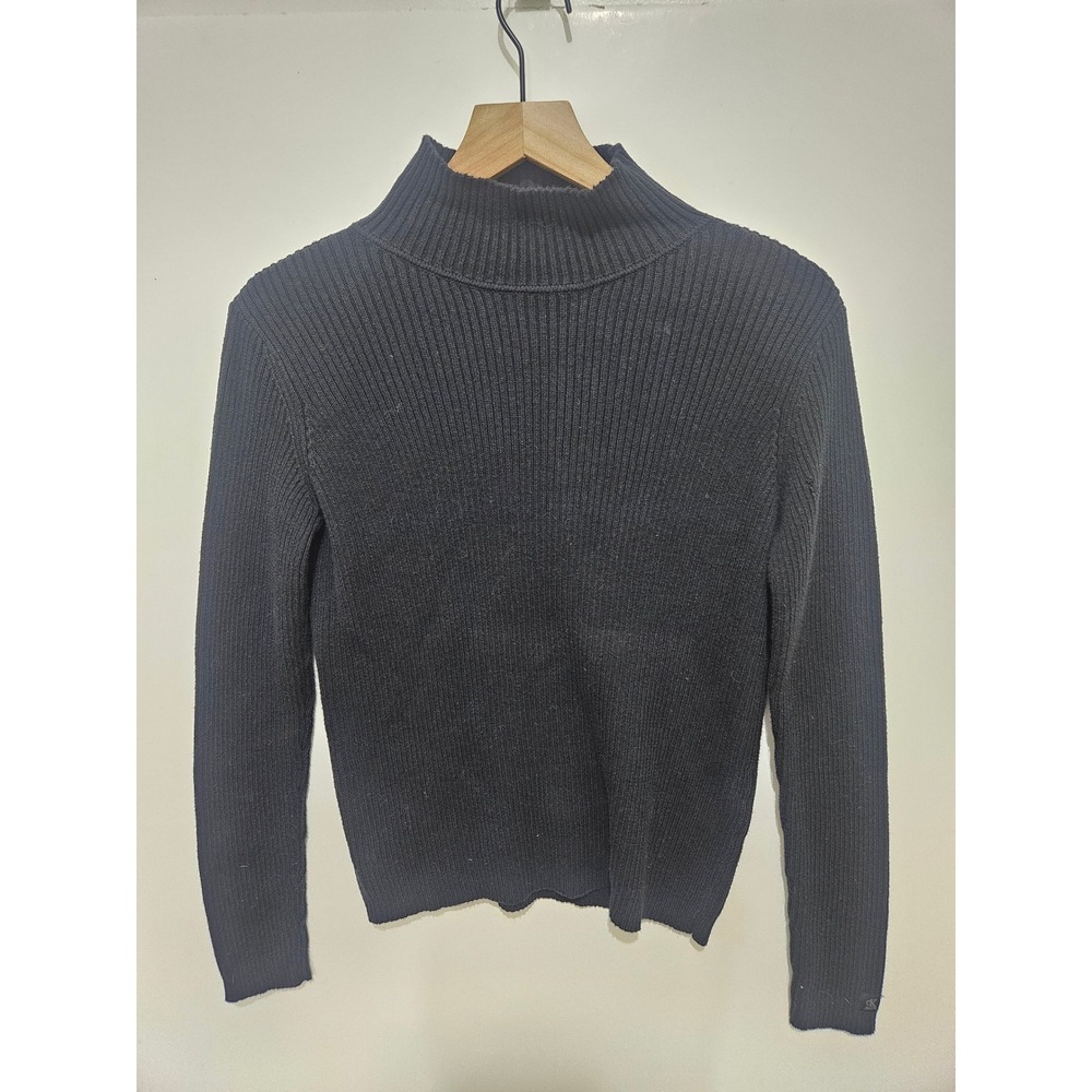 Calvin Klein Jeans Womens Black Ribbed Mock Neck Cotton Sweater Size Small